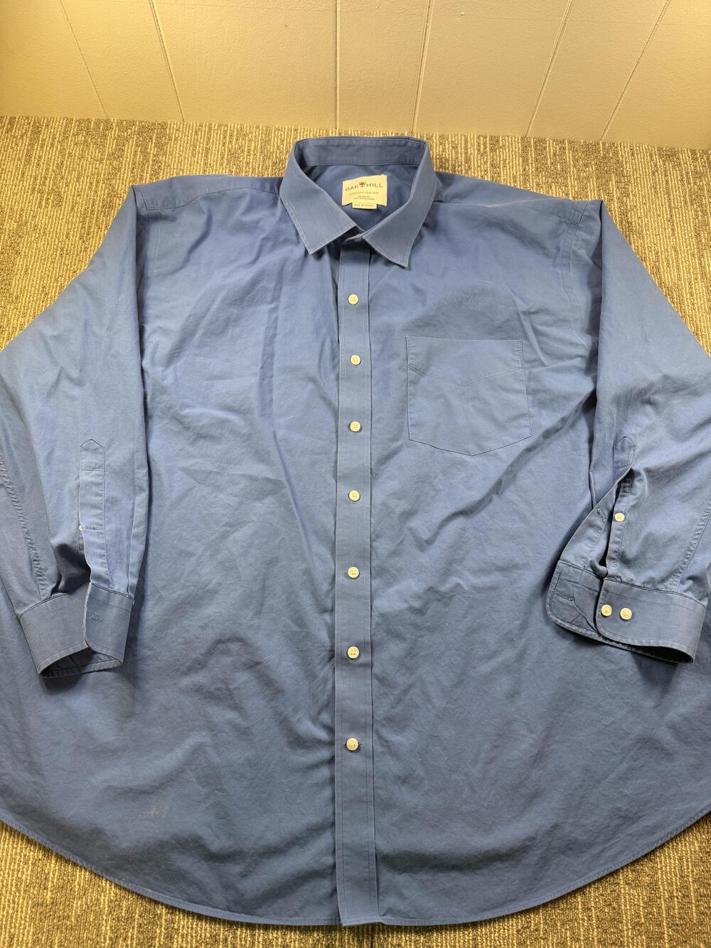 Oak Hill Dress Shirt Mens 20 34/35 Blue Solid Classic Fit Non Iron Woven LS